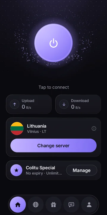 برنامهٔ Colitu برای Android: صفحهٔ اصلی